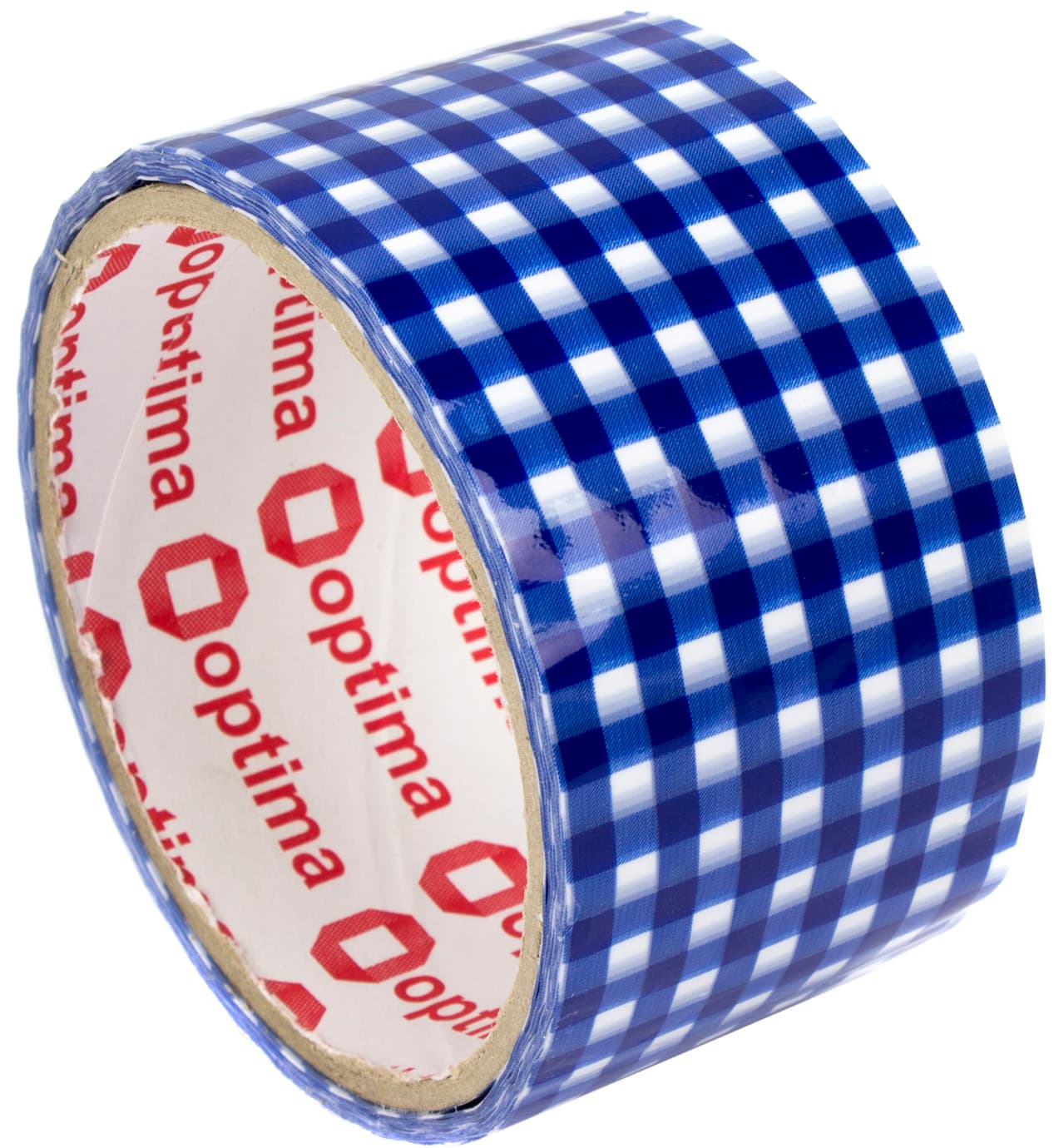 Стрічка клейка канцелярська Optima Tartan 48 ммх20 м синя в клітинку (6) (72) O45362