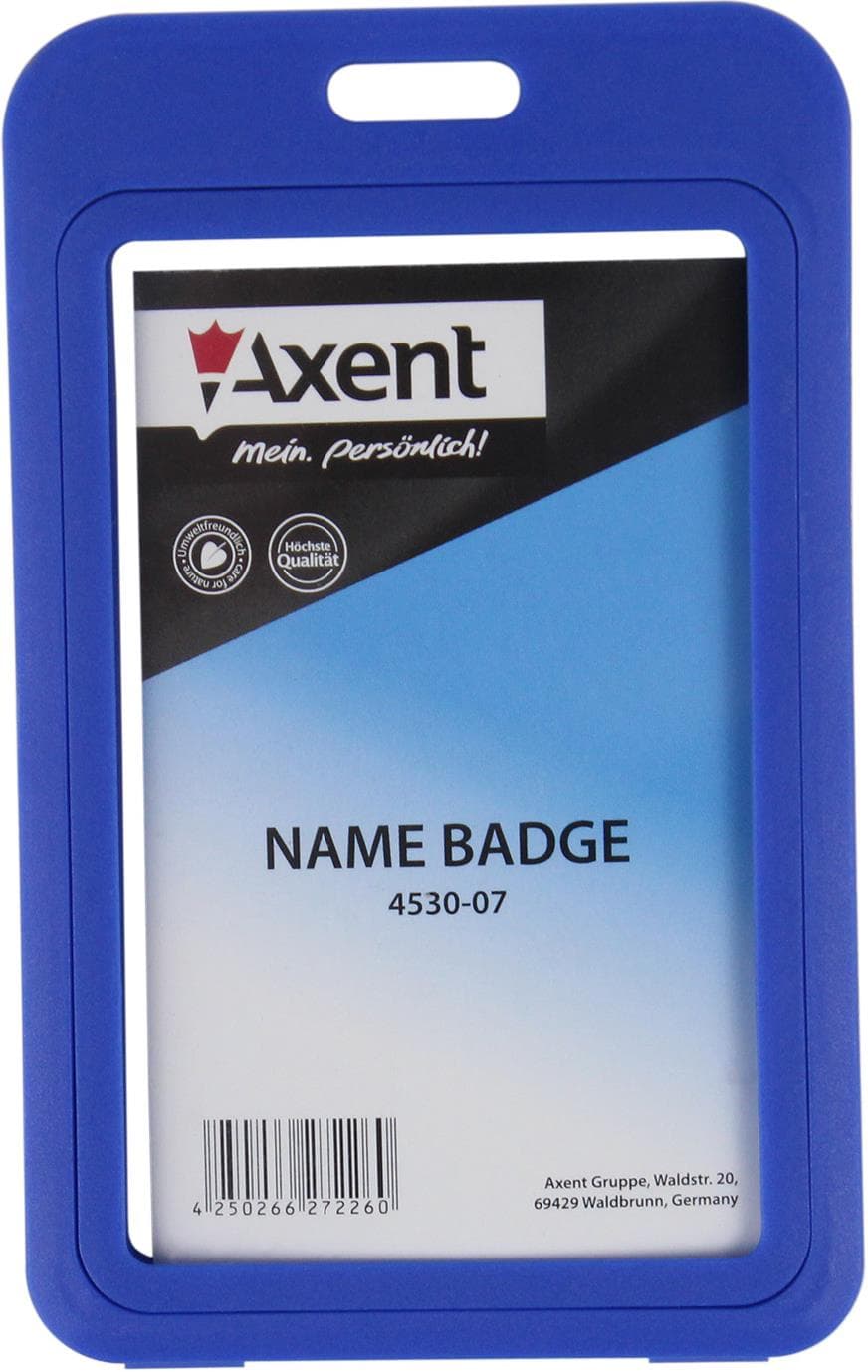 Бейдж Axent вертикальний 50х84 мм, РР, синій (5) 4530-07