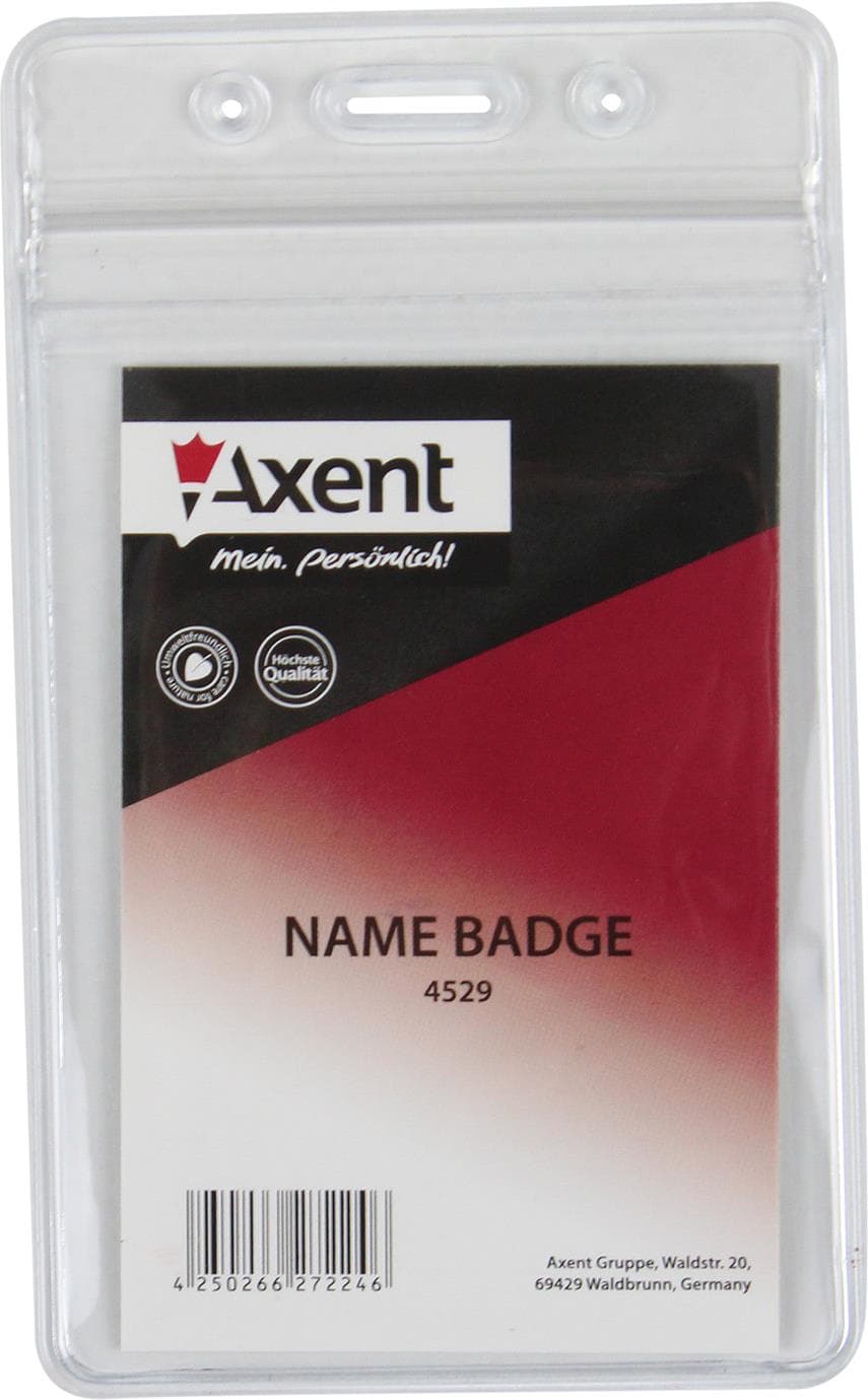Бейдж Axent вертикальний 54 х82 мм, замок zip lock, прозорий (10) 4529