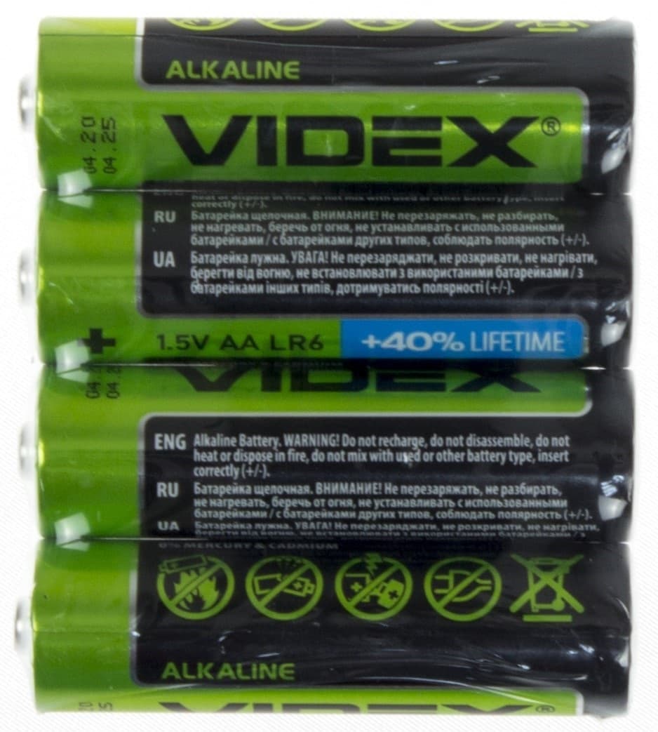 Батарейки Videx LR-06 плівка 4 шт (15) (180)