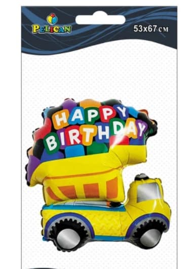 Кулька повітряна фольгована Happy Birthday жовта вантажівка 67 см (1) 836004 Pelican