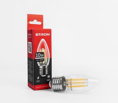 Лампа Etron Filament Power прозоре скло LED 1-EFP-116 C37 10Вт 4200K Е27 (10)