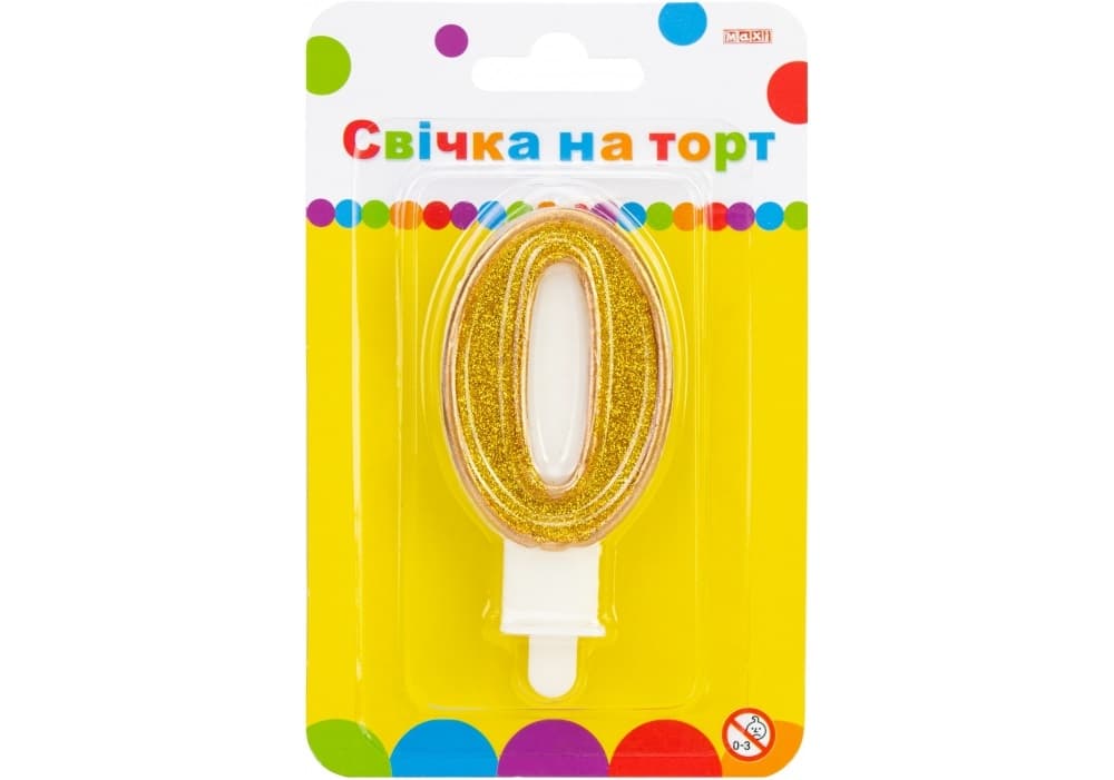 Свеча в торт Цифра-0 золотистая 7,62 см с блестками (24) (288) MX622083-0