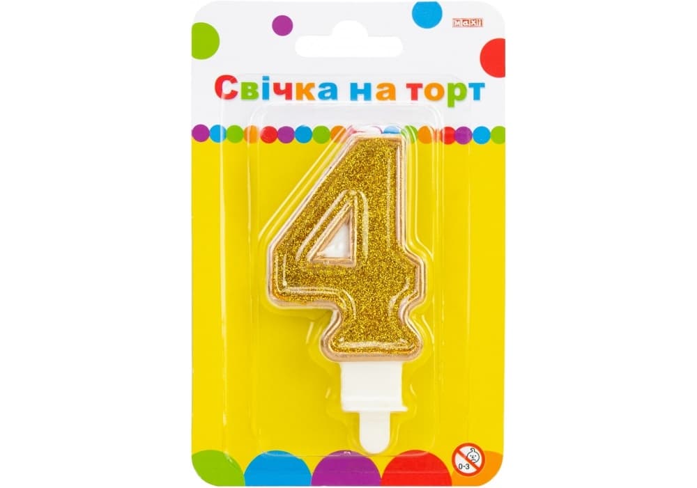 Свеча в торт Цифра-4 золотистая 7,62 см с блестками (24) (288) MX622083-4