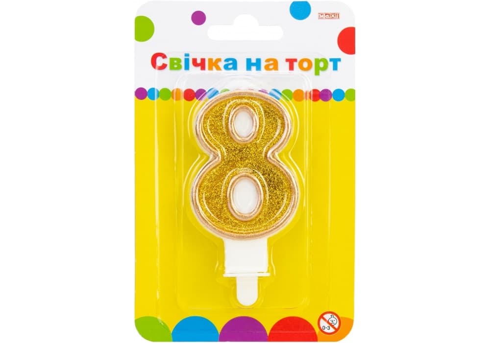 Свеча в торт Цифра-8 золотистая 7,62 см с блестками (24) (288) MX622083-8
