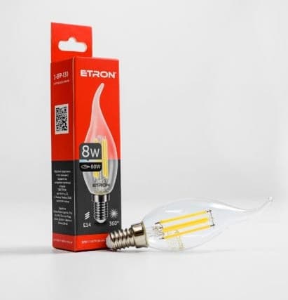 Лампа Etron Filament Power прозоре скло LED 1-EFP-130 C37 8Вт 4200K Е14 (10)