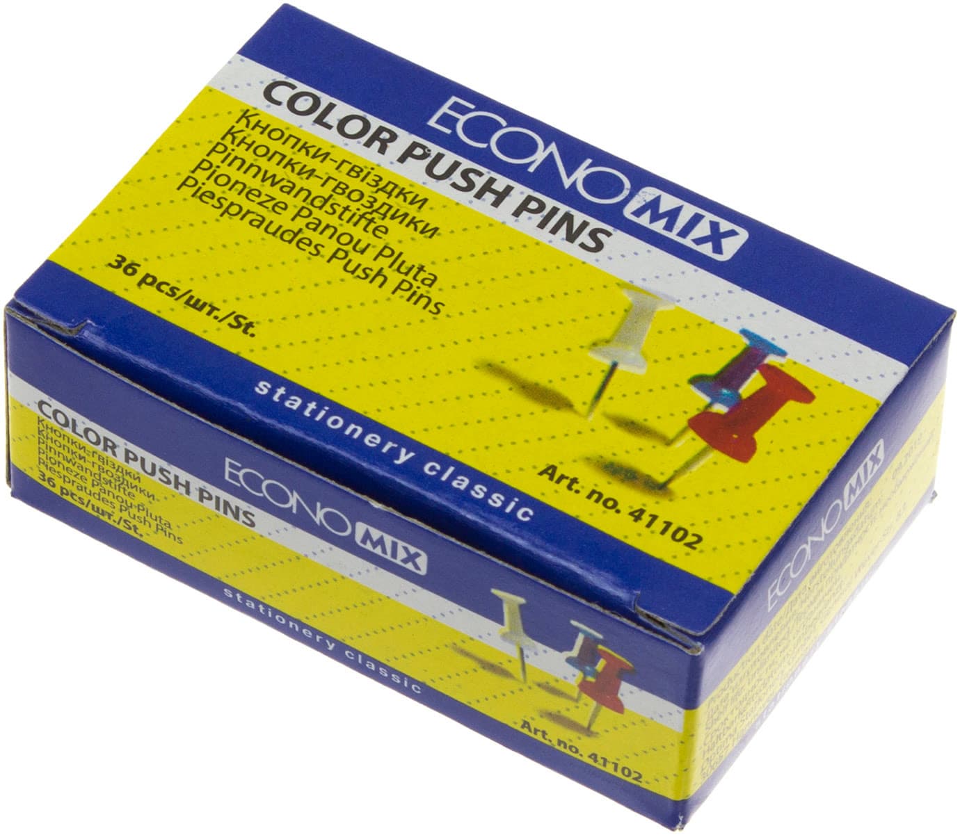 Кнопки-гвоздик Economix Бочка 36 шт кольорові (10) (500) E41102