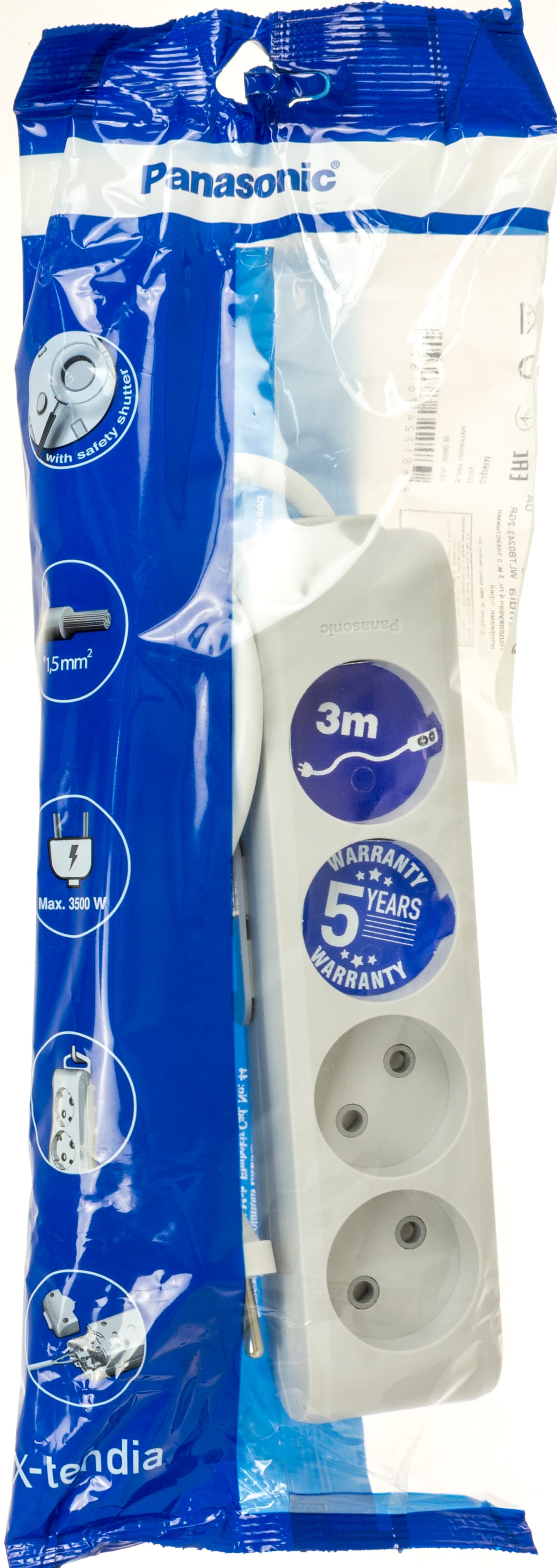 Удлинитель Panasonic 4 гнезда 3 м, защитные шторки 16A серый (12) №WLTB-02432GR