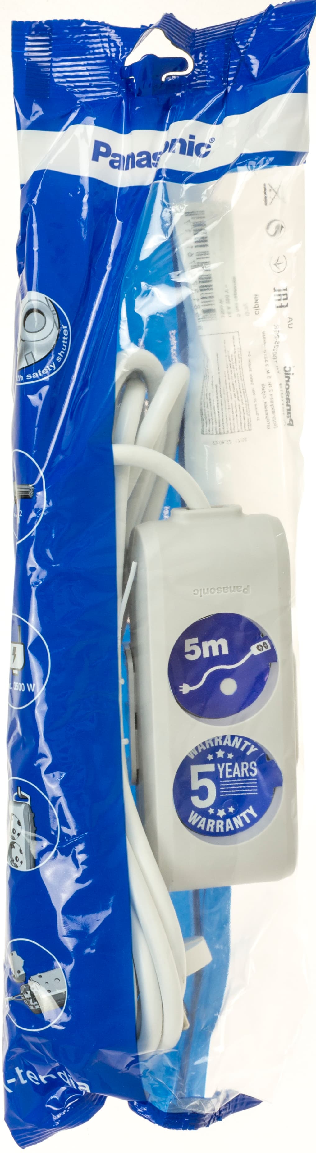 Удлинитель Panasonic 2 гнезда 5 м, защитные шторки 16A серый (12) №B02252GR-UA