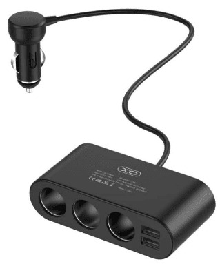 Зарядное устройство авто. XO №CC40 2USB 6A 3 порта прикуривателя,быстрая зарядка black