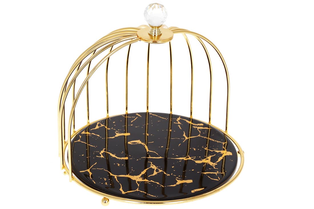 Фруктівниця керамічна Мармурова розкіш (форма клітки для птиці) 22 см, чорний мармур Bonadi (1) (12) №954-521