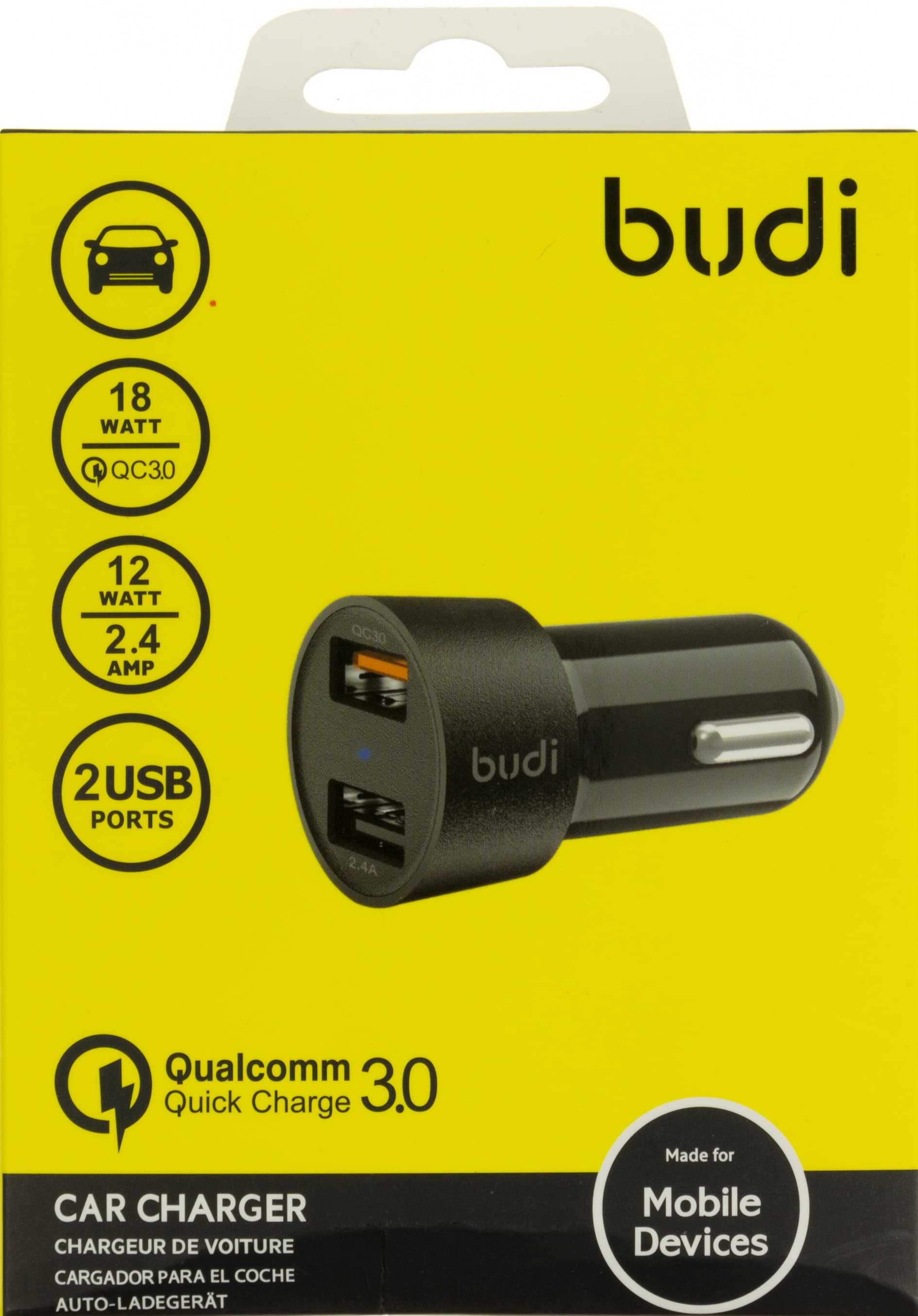 Зарядний пристрій автомобільний Budi швидка зарядка 2.4A 2USB black Breidon №M8J622Q