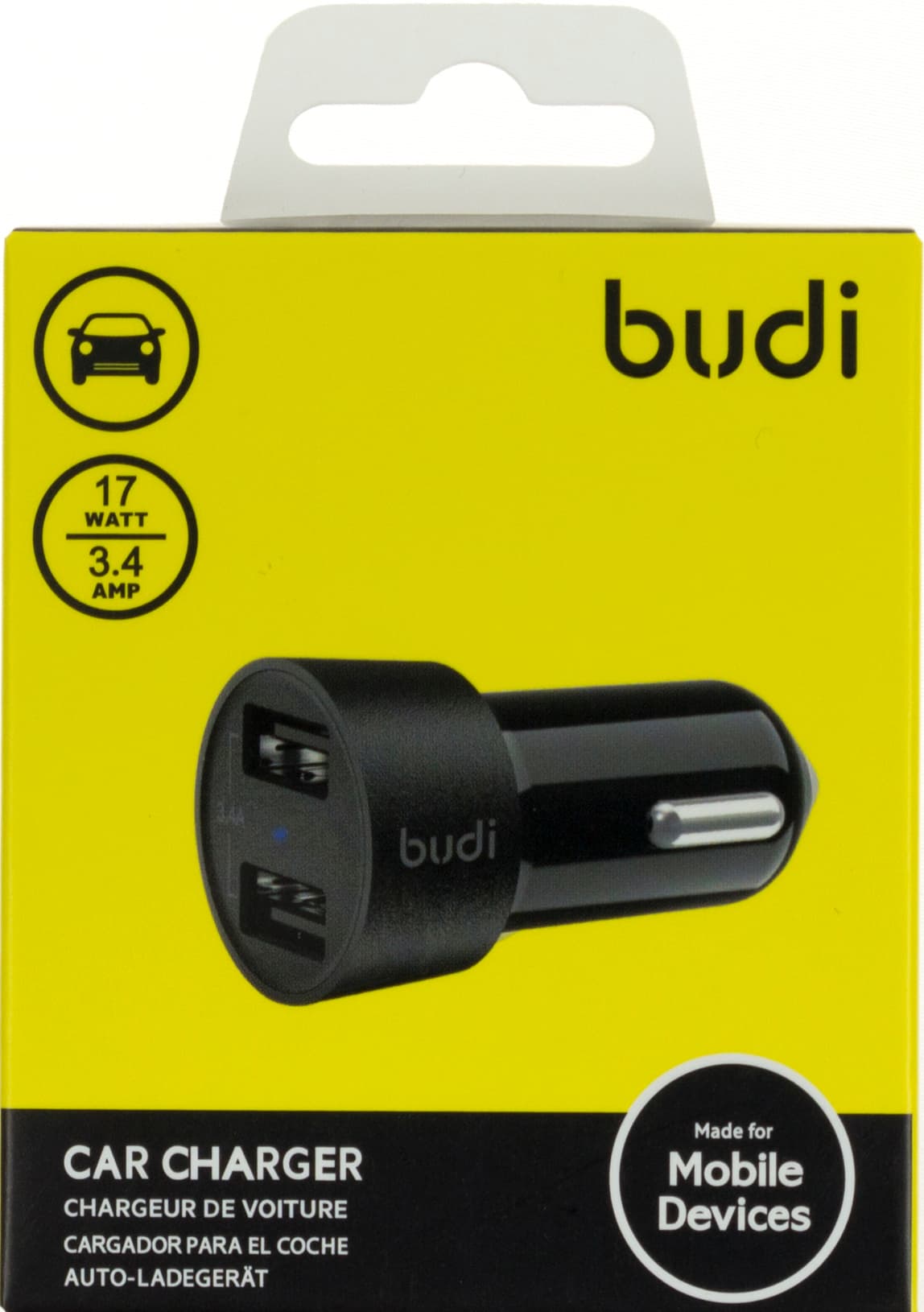Зарядное устройство автомобильное Budi 17W 3.4A 2USB black Breidon №CC622BS