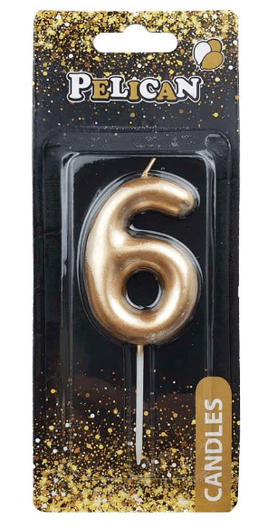 Свічка в торт Цифра-6 золото 6см Pelican (1) (12) (600) 866016