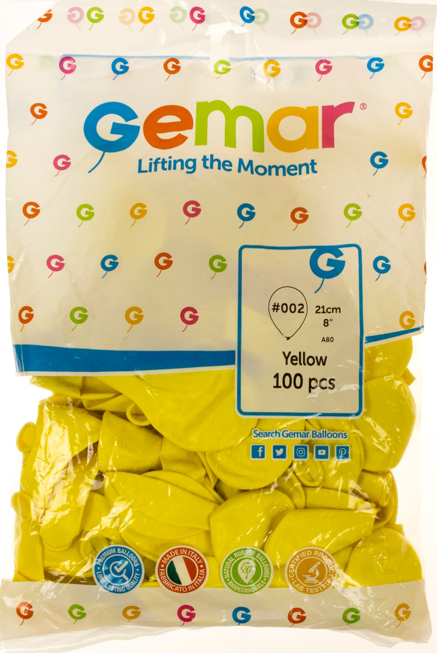 Кулька повітряна латексна 8"/21см жовта Gemar (100) №A80/№80021