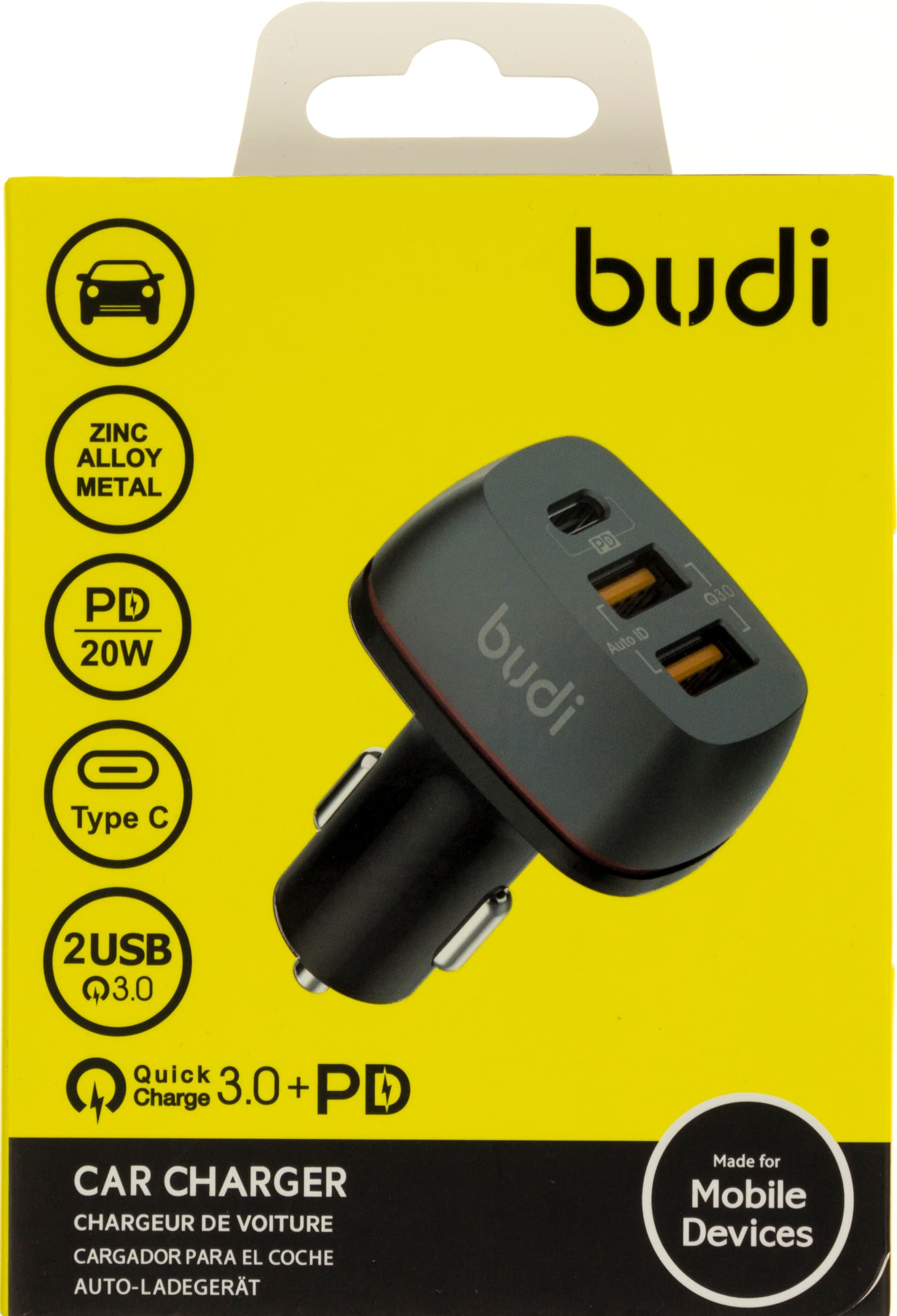 Зарядное устройство автомобильное Budi быстрая зарядка 3.0 2USB Type-C black Breidon №CC626TB
