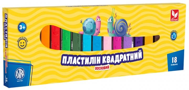 Пластилін восковий 18 кольорів 340 гр Школярик квадратний (26) №83814904