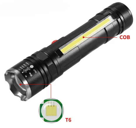 Ліхтар акум. метал. ЗП microUSB, zoom, магніт, 18650,кліпса, 4 режима №T6-26 T6+COB(60)
