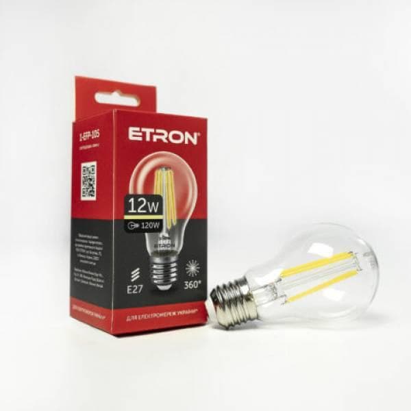 Лампа "Etron Filament Power" прозоре скло LED 1-EFP-105 A60 12Вт 3000K Е27(10)