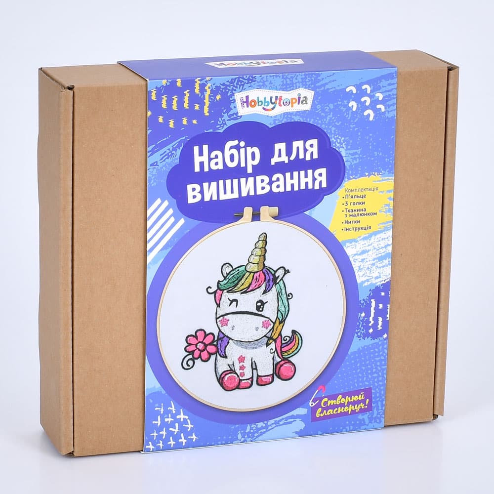 Набор для вышивания "Единорог" пяльцы 20см,иглы,ткань с рисунком,нитки №DYEK1021(40)
