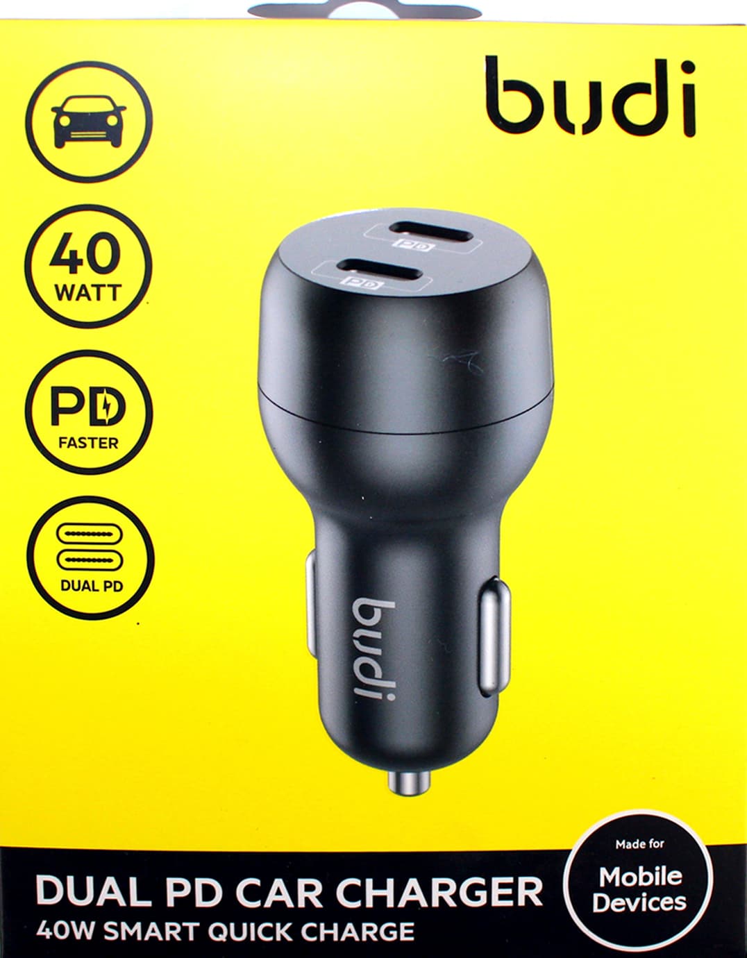 Зарядное устройство авто Budi №CC108RB 40W быстрая зарядка 2 Type C/Breidon/