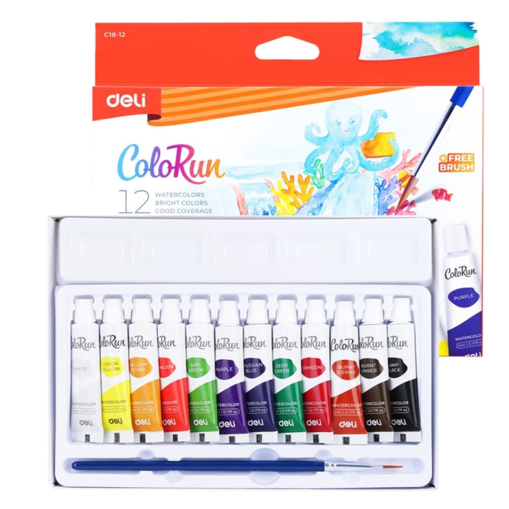 Акварель 12 кольор. "Deli" "Color ran" 5мл в тубах карт./уп.,б/п №EC18-12(18)