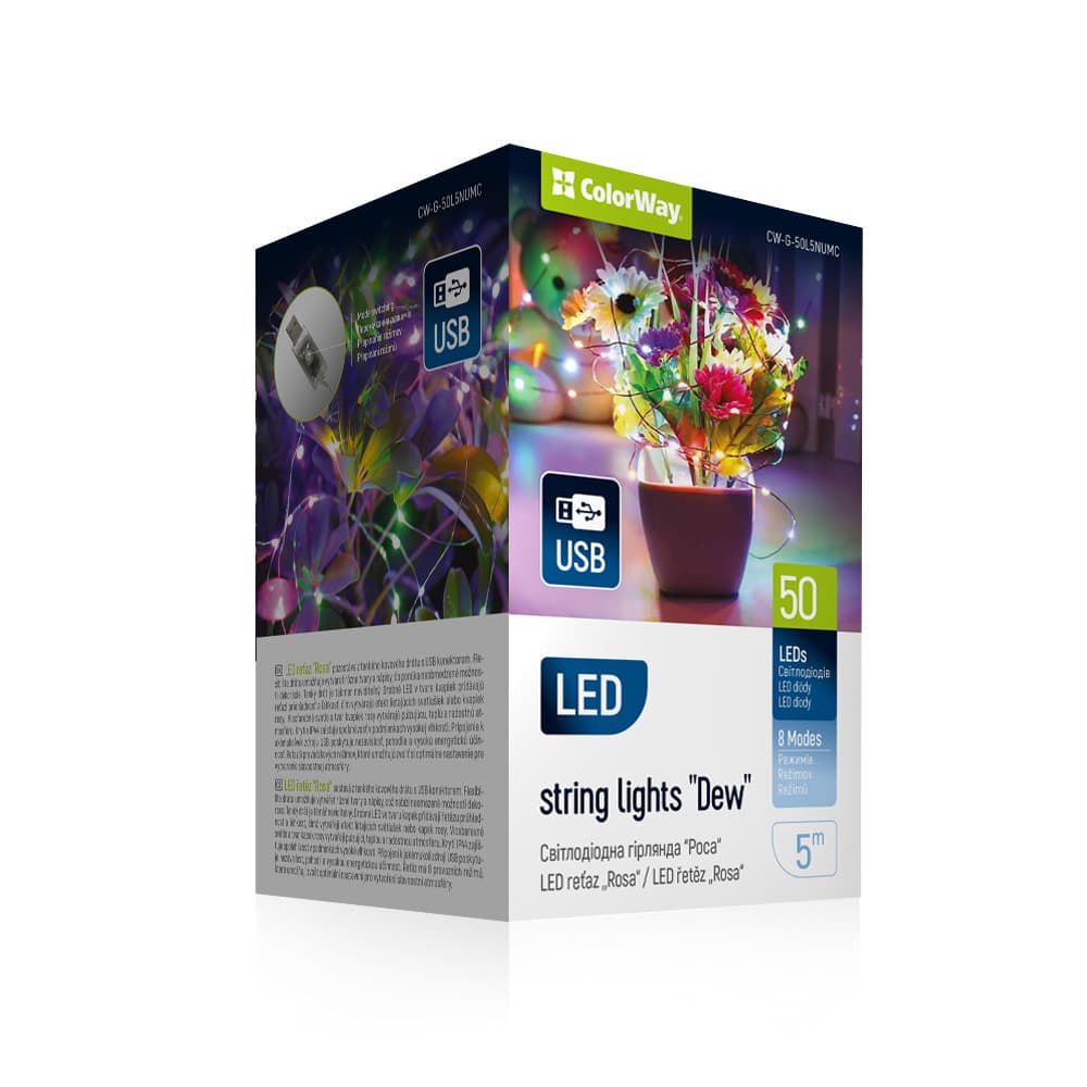 Гірлянда-роса електрич. ColorWay 50LED 8режимів +USB мульті L-5м №CW-G-50L5NUMC