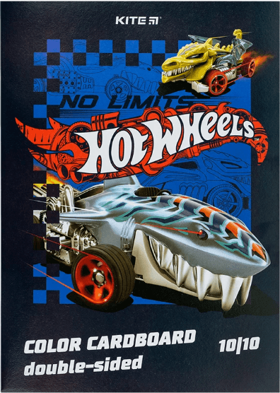 Картон цветн. А4 двухстор.10л./ 10цветн. Hot Wheels №HW24-255/Kite/(50)