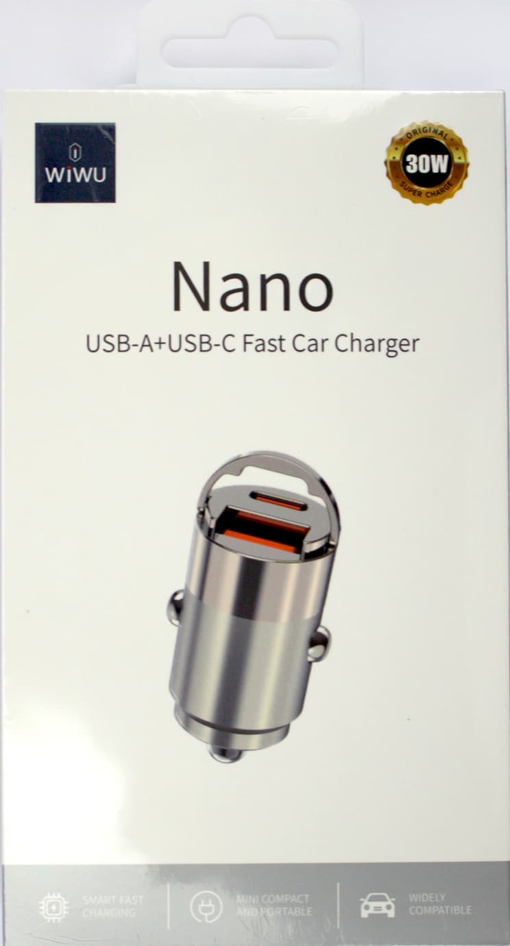 Зарядное устройство авто Wiwu №Wi-QC028 30W быстрая зарядка silver/Breidon/