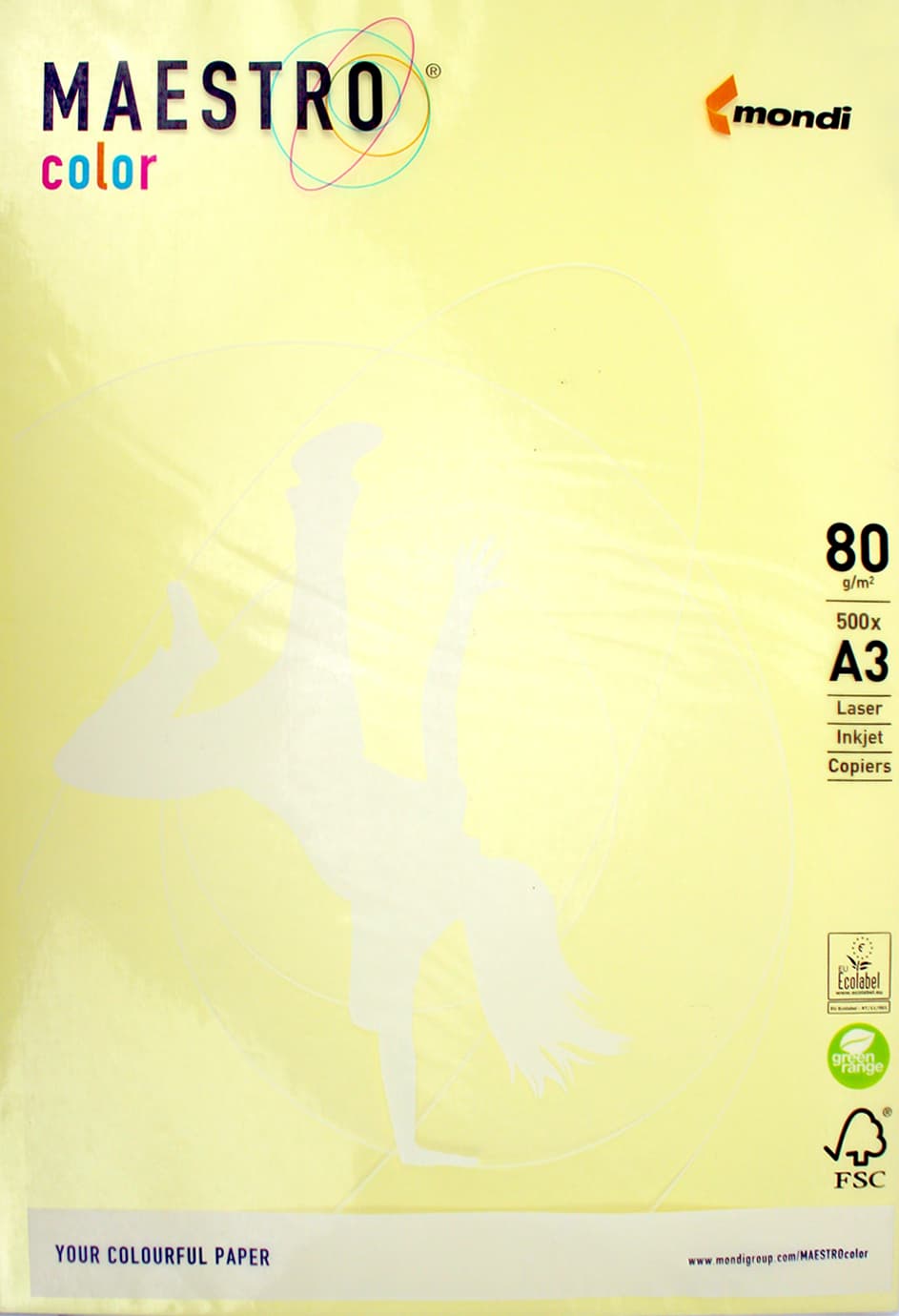 Папір кольоровий А3 80 г/м пастель Maestro Color (Mondi) YE23 Yellow (жовтий.) (500)