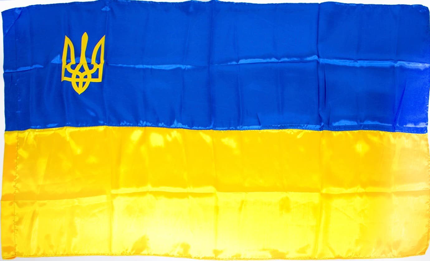 Флаг Украина с трезубцем атлас 140х90см №782013(1)(10)