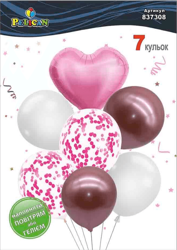 Набір кульок повітр. латексних 12"/30см "Серце,біло-синій з хромом" 7шт №837306/Pelican/