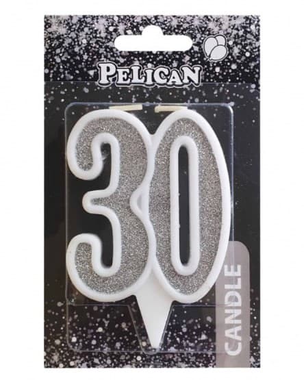 Свічка ювілейна "30" 7см срібло №867230/Pelican/(1)(32)