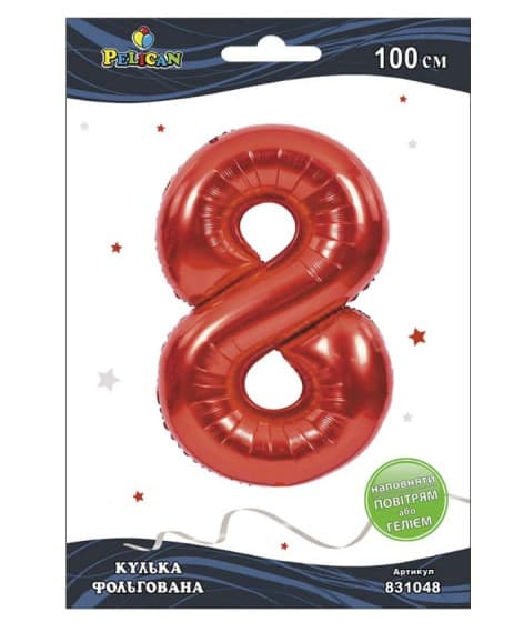 Кулька повітр. фольгована "Цифра 8" 100см червона №831048/Pelican/(1)(5)(20)(500)