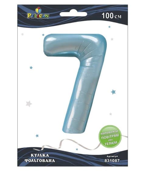 Кулька повітр. фольгована "Цифра 7" 100см блакитна Baby blue №831087/Pelican/(1)(5)(20)(500)