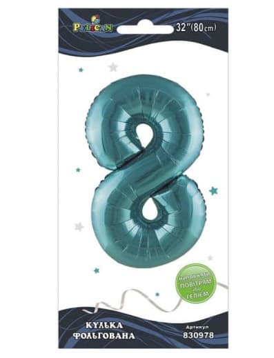 Кулька повітр. фольгована "Цифра 8" 80см тіффані №830978/Pelican/(1)(10)(5)(1000)