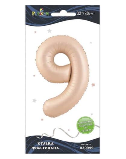 Кулька повітр. фольгована "Цифра 9" 80см рожева Blush №830999/Pelican/(1)(10)(5)(1000)