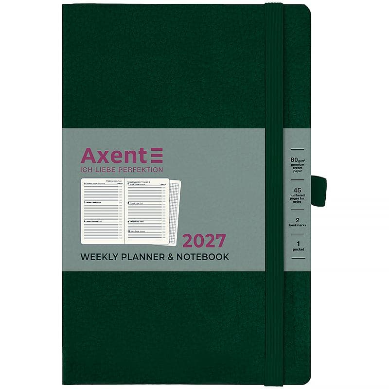 Щотижн. В6 "Axent" дат2027 Partner Soft Skin,темно-зелений №8509-27-23-A