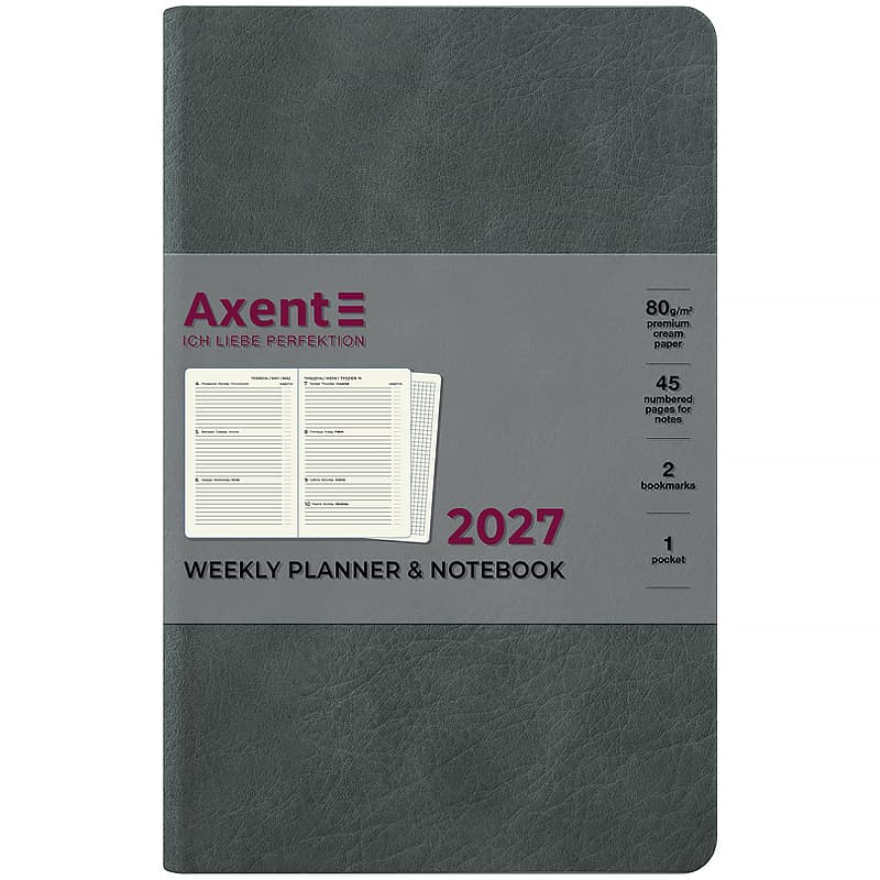 Щотижн. В6 "Axent" дат2027 Partner Soft Cloud,сірий №8537-27-2-A