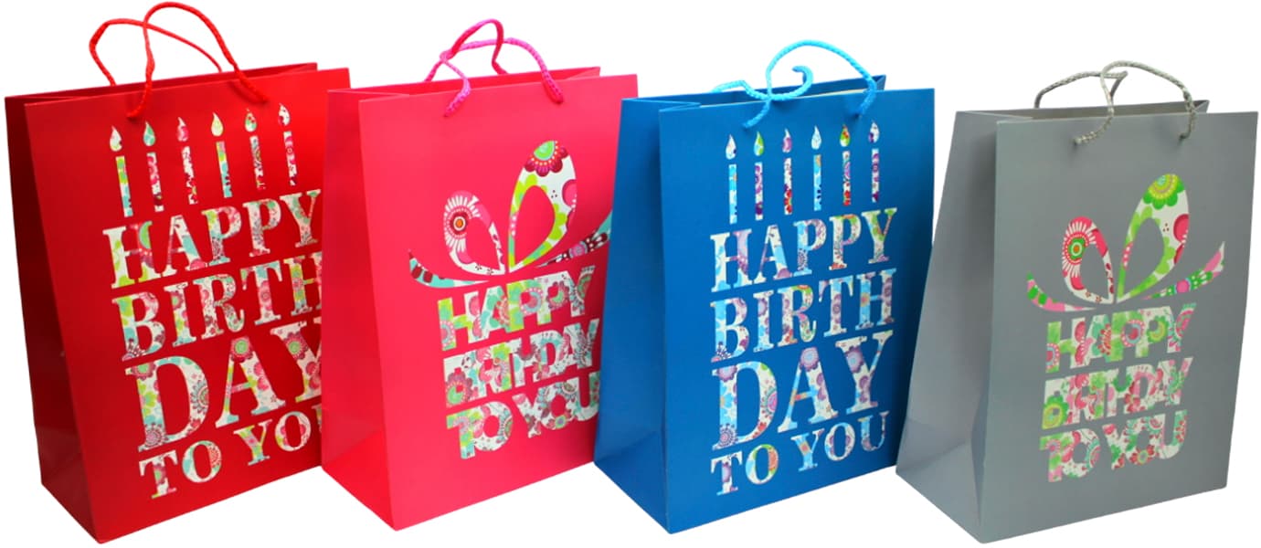 Пакет подарунковий папер. 26х32х10см Happy Birthday,4 види №461447/Лідер/(12)