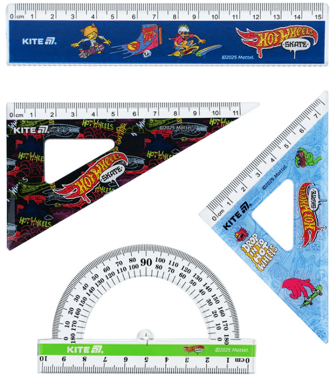 Набір геометричний "Kite" №HW25-282 Hot Wheels (лін. 15см,2 косинця,транспортир)(24)(288)