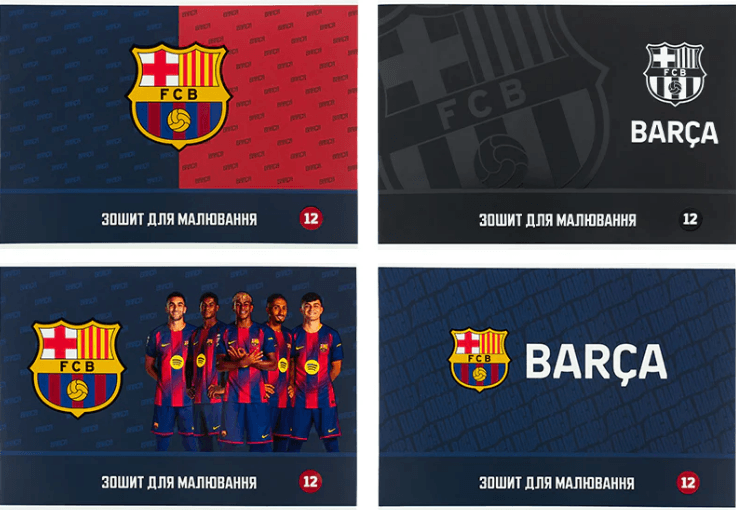 Зошит для малюв. на скобі 12/100 А4 "FC Barcelona" гібр. лак+УФ №BC26-241/Kite/(20)(160)