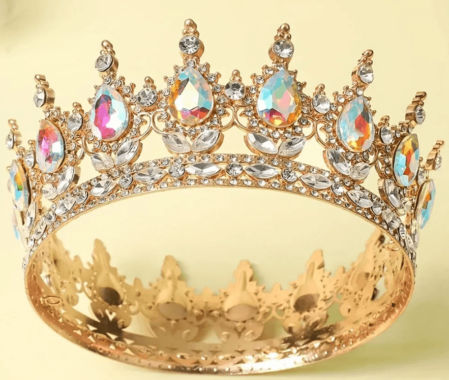 Корона метал. з піками,золото з білим камінням, 2вида 12,5х5,5см