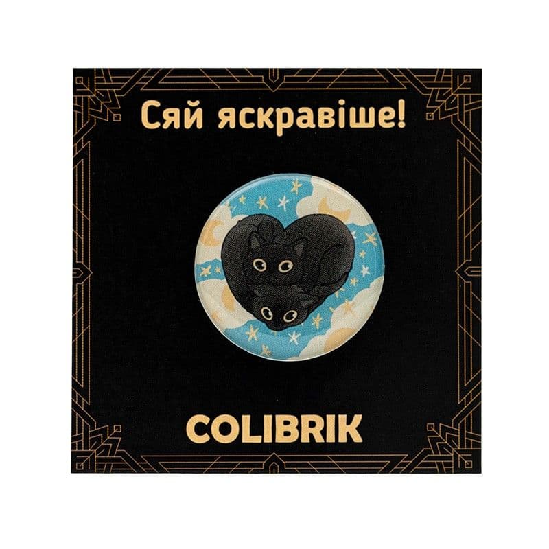 Значок пин "Кошачье сердце чёрное" №480240
