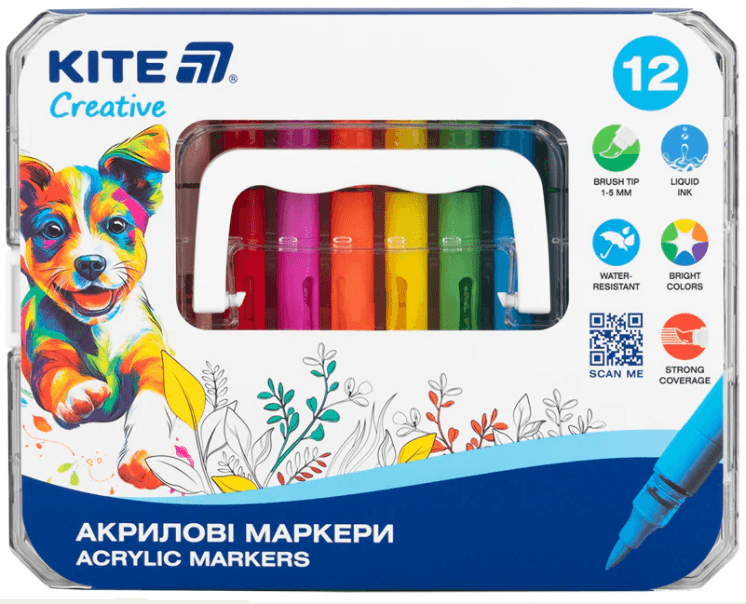 Набір маркерів акрил. "Kite" Creative №K-1161 12шт з рідкими чорнилами