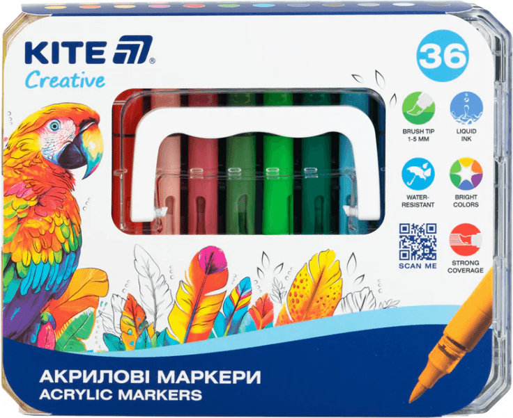 Набір маркерів акрил. "Kite" Creative №K-1163 36шт з рідкими чорнилами