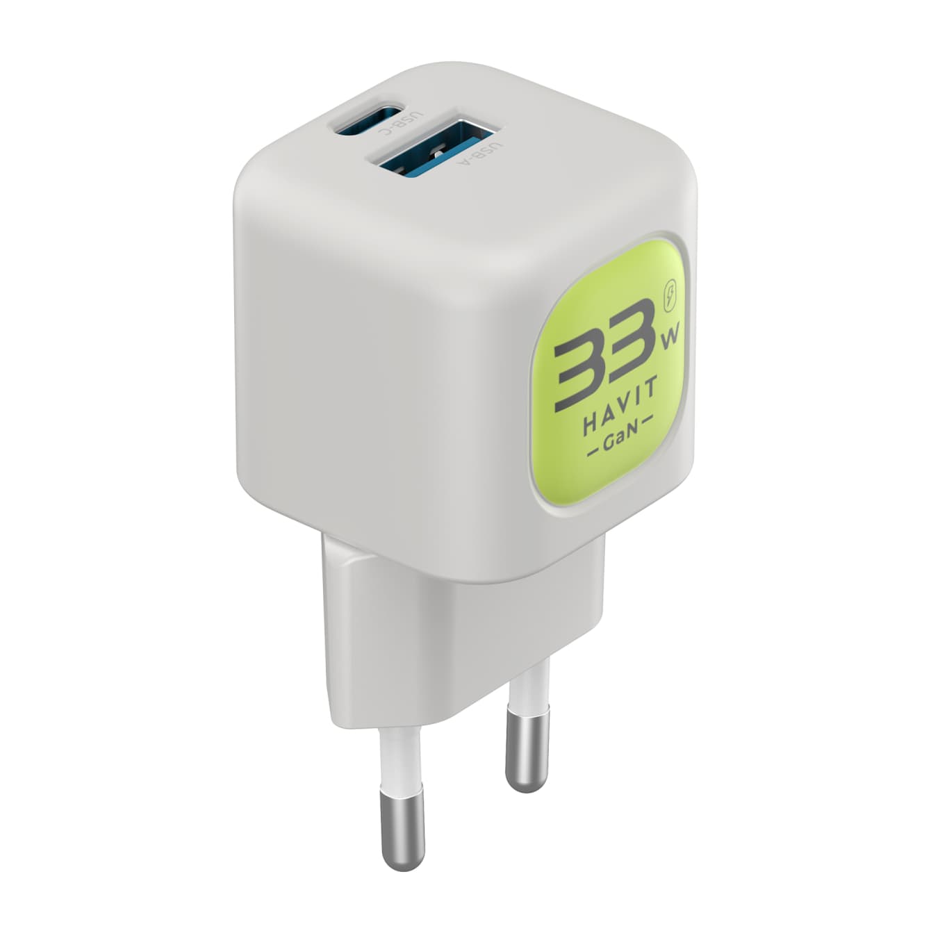 Зарядное устройство Havit №HV-UC230 Gan USB+Type-C 33W Gray/Green