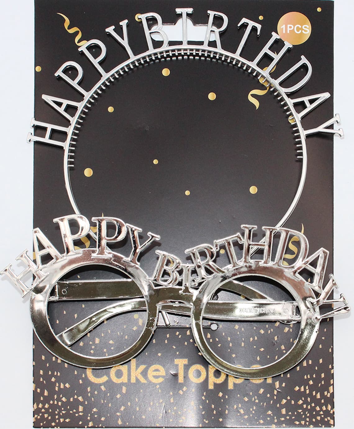 Обруч для волосся та окуляри "Happy birthday" срібло №15110