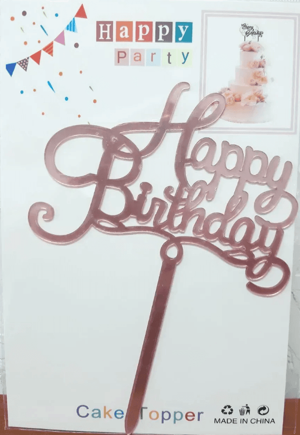 Топер для торта "Happy Birthday" малий,рожевий №15093