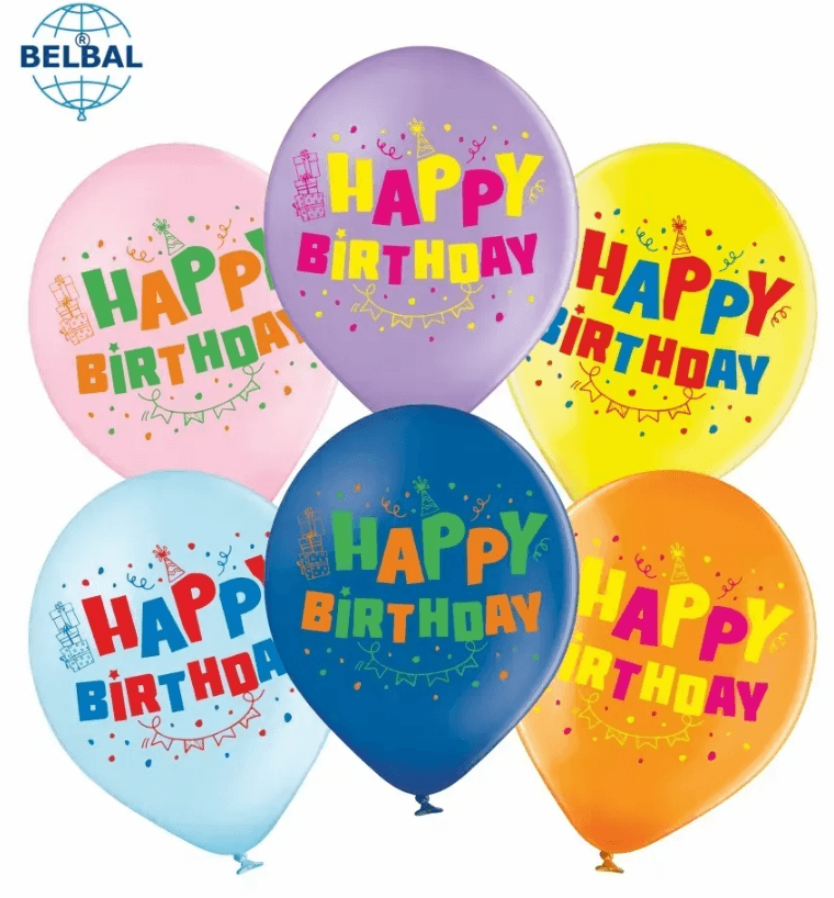 Кулька повітр. латексна 12"/30см "Happy Birthday" Веселе свято,мікс/BelBal/(25)